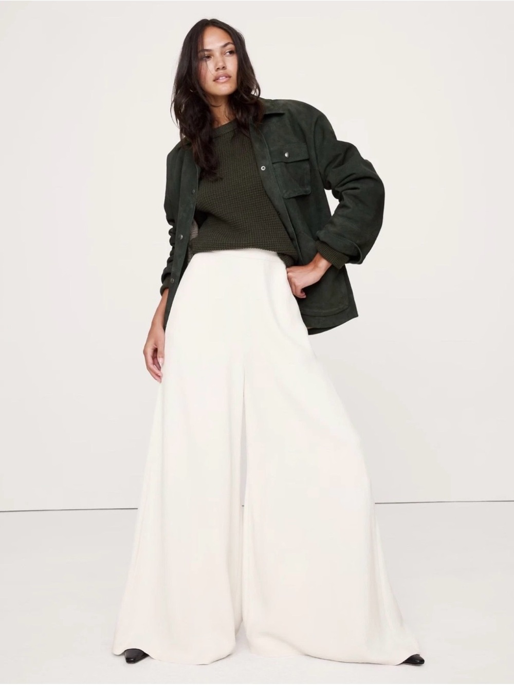 EUC Banana Republic High Rise Wide leg Crepe Palazzo Cream Pant Sz 10 (#826945)